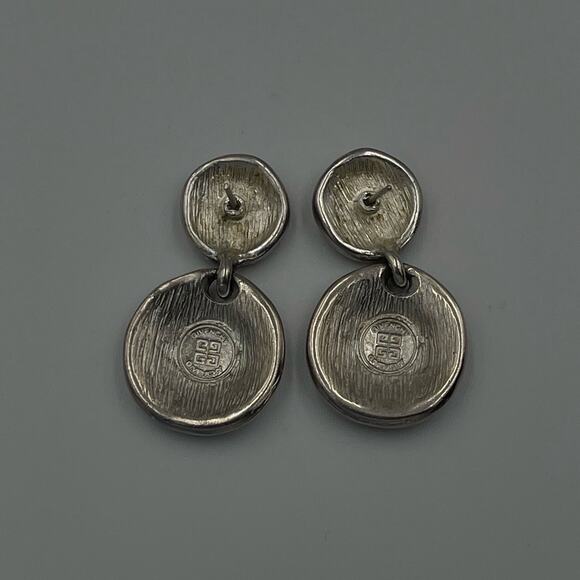 Givenchy Vintage 4G Logo Earrings Pierced Drop Medallion Brushed Silver Dangle - Picture 6 of 7